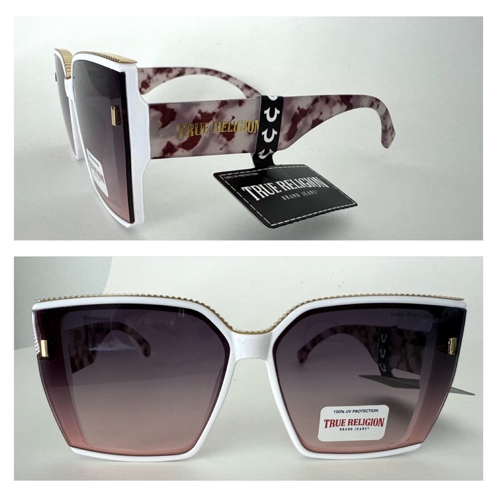 NEW TRUE RELIGION Oversized Square Sunglasses White frame / purple